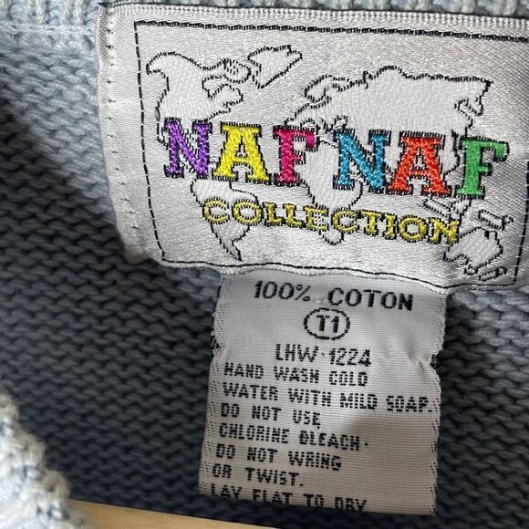 Vintage Naf Naf sweatshirt 90s blue with embroidered spellout Sz Large - Picture 3 of 7